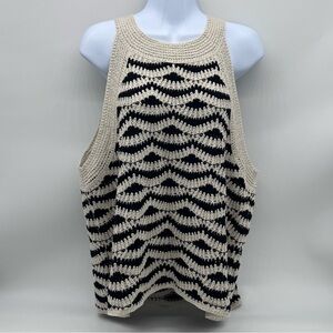 LOFT Black and Cream 100% Cotton Summer Weight Knit Tank Top-Size XL